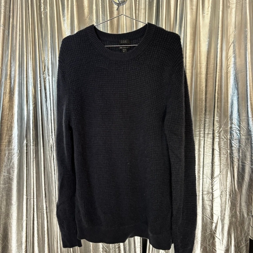 COS 100% Cashmere Navy Waffle Knit Crewneck Sweater